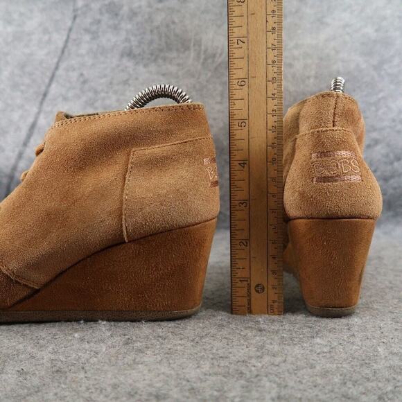 Skechers Shoes Womens 6.5 Bob Bootie Wedge Desert Leather Lace Up Comfort Brown - Picture 5 of 15